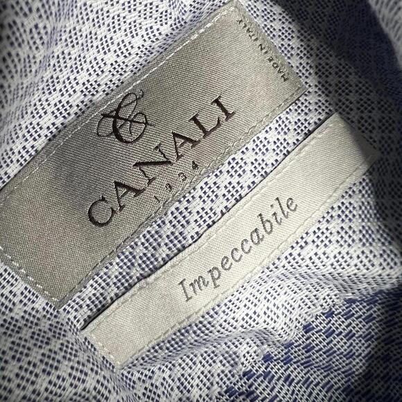 Canali Impeccabile Dress Shirt 16.5 42 Blue White Check 100% Cotton Italy Made - Picture 10 of 12